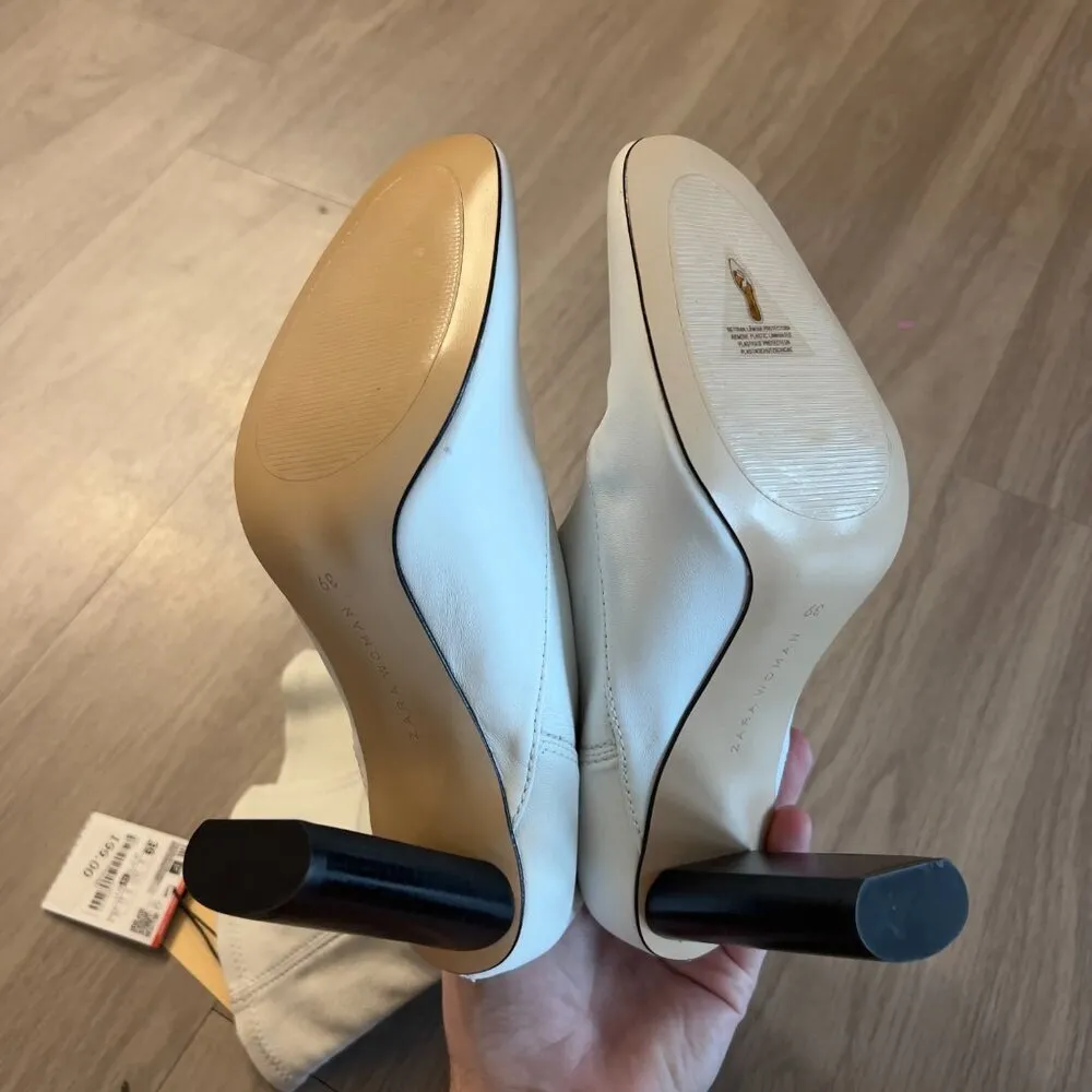 NEW Zara White Leather Booties Size 39 - Image 4