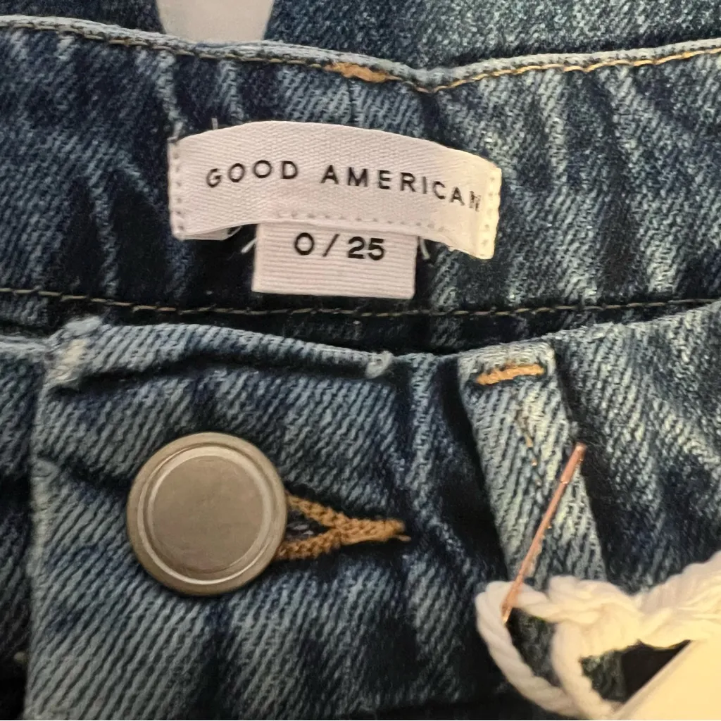 Good American jeans Good Boy Double Slit BLUE404 wash size 0/25 NWT button fly - Image 6