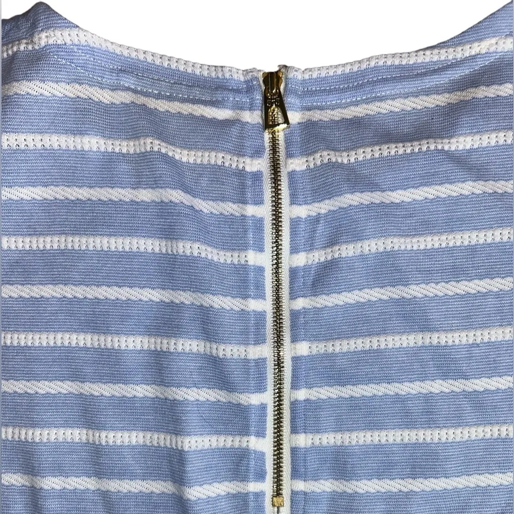 Sail to Sable Hydrangea Blue & White Striped Short Sleeve T Shirt Shift Dress - Image 5