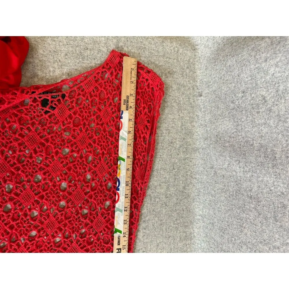 Lauren Ralph Lauren Small Crocheted Lined Knit Sweater Dress Red Knee Length - Image 12