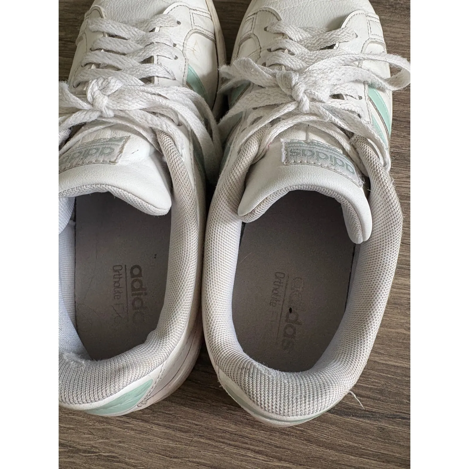 Adidas Grand Court Cloudfoam White Mint Green Stripe Sneakers Shoes women's‎ 8 - Image 7