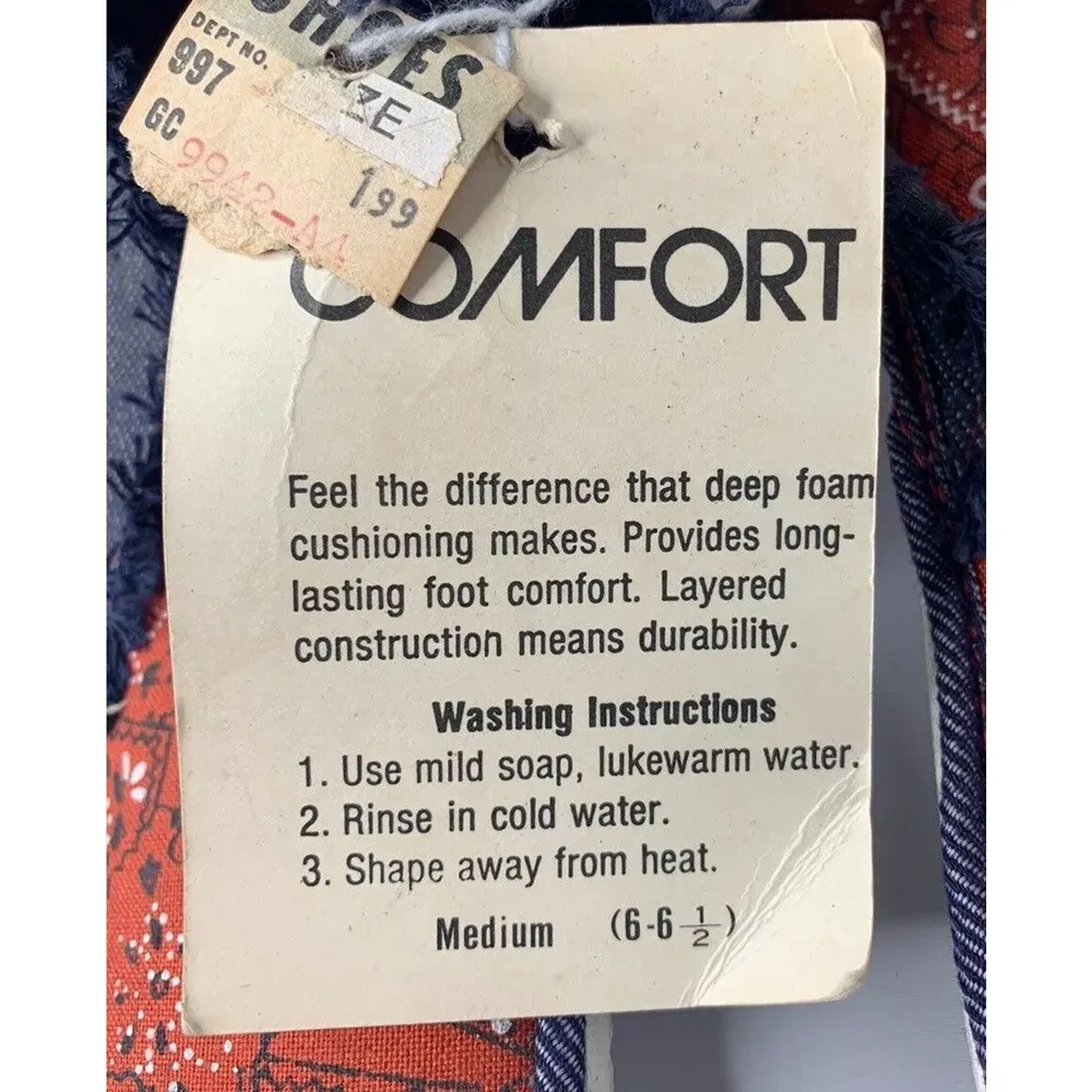 NEW Vintage Frayed Denim Washable Slide Slipper Sandals Red Bandana Insole 6/6.5 - Image 6