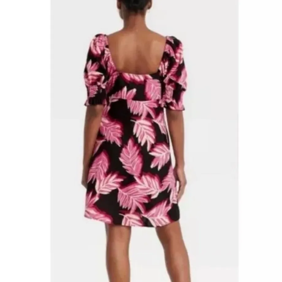 Who What Wear Women's XS Tropical Puff Sleeve Linen Dress - Image 2