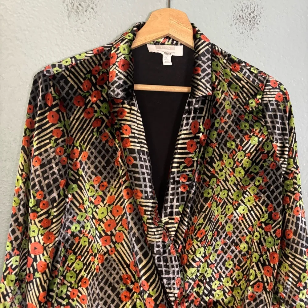 Anthropologie Ett:Twa Velvet Multicolor‎ Patterned V Neck Wrap Top Size 2 - Image 4