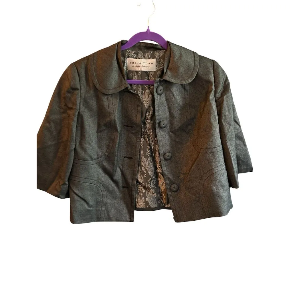 Trina Turk Women's‎ Gray Cropped Blazer Jacket Size M/L 3/4 Sleeve - Image 4