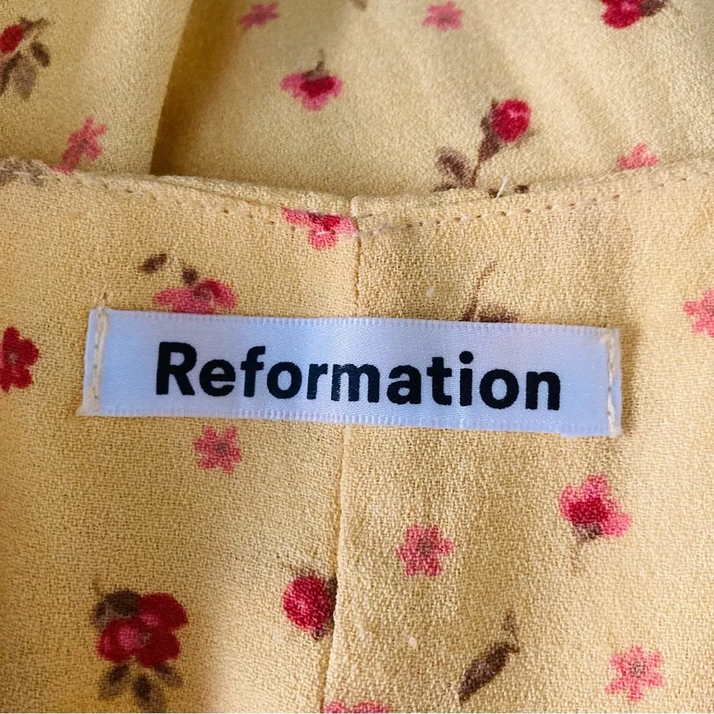 Reformation Puglia yellow floral mini dress. Size 10 - Image 3