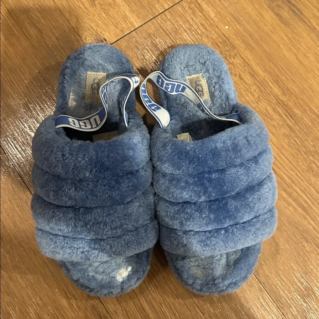 UGG Fluff Yeah Blue Fuzzy Slipper Slides Size 8 - Image 2