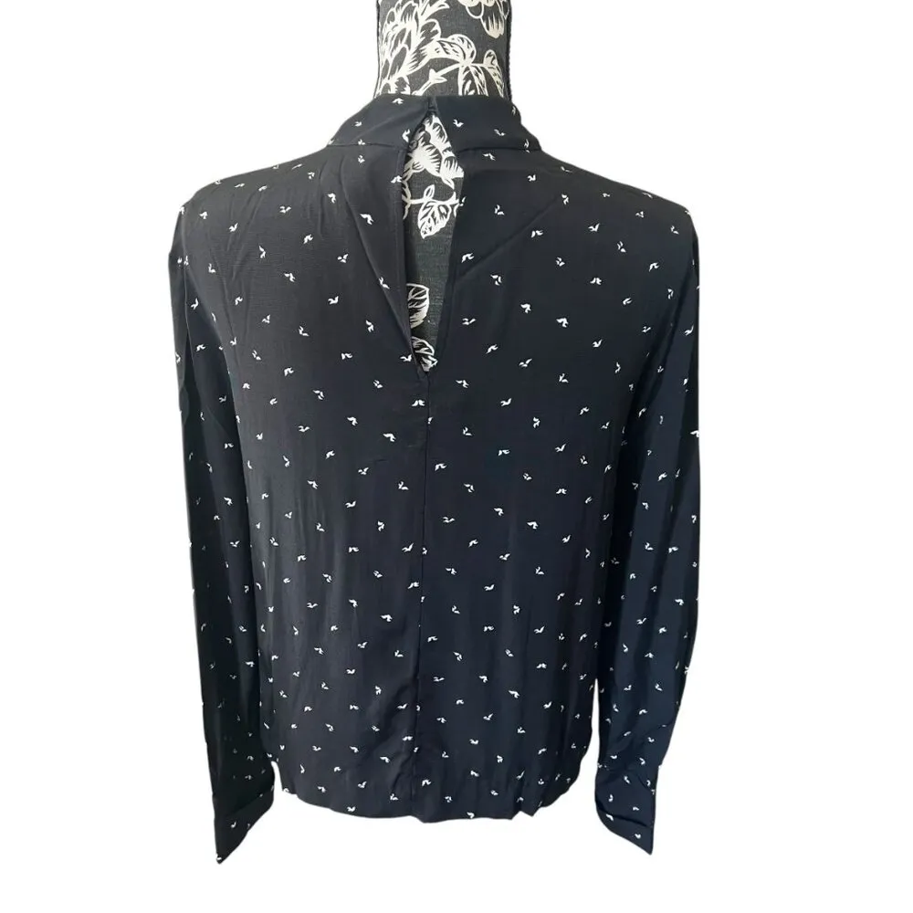 & Other Stories High Neck Blouse Shirt Top Black Bird Print Long Sleeve Size 4 - Image 3