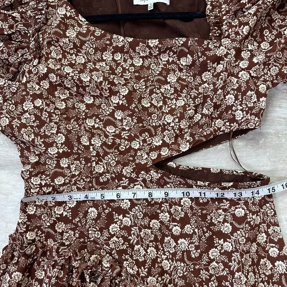 Sophie The Label Cut Out Puff Sleeve Brown floral midi dress Size M - Image 8