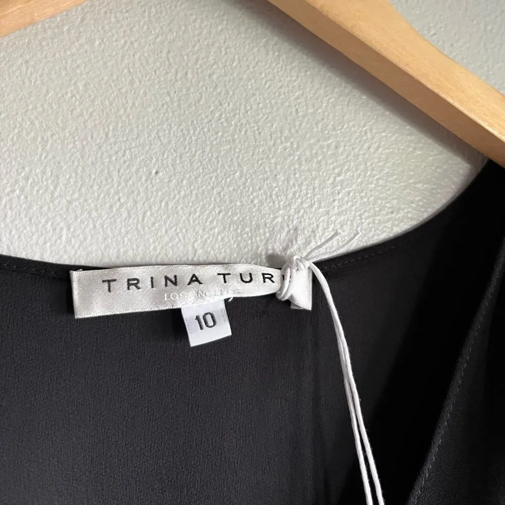 Trina Turk Black Draped Tie Waist Sheath Dress Size 10 NWT Cocktail Work Party - Image 3
