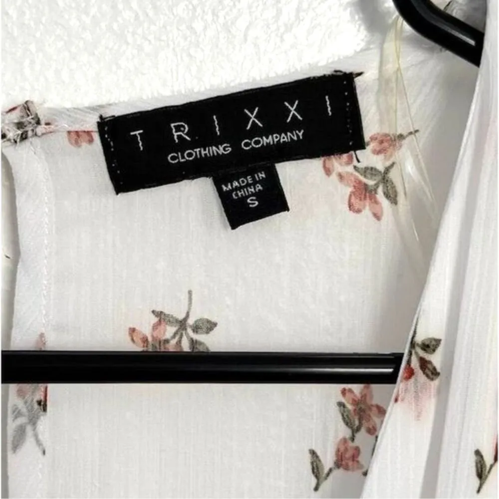 Trixxi Womens Floral Chiffon Long Sleeve Mini Dress Size S White Pink Flowers - Image 7
