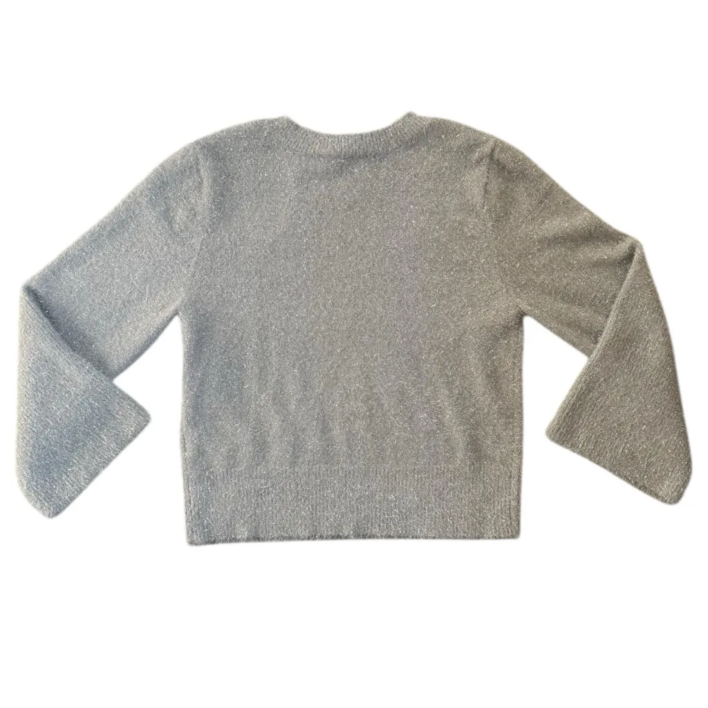 NEW DKNY Silver Metallic Crew Neck Sweater Boxy Bell Sleeve Size XL - Image 5