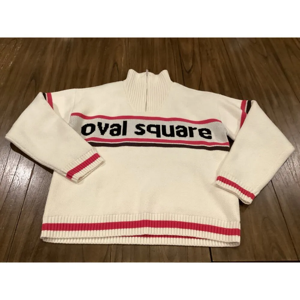 Oval Square Snow Knit Anorak Turtleneck 1/4 Zip heavy chunky Cotton Sweater S White - Image 3