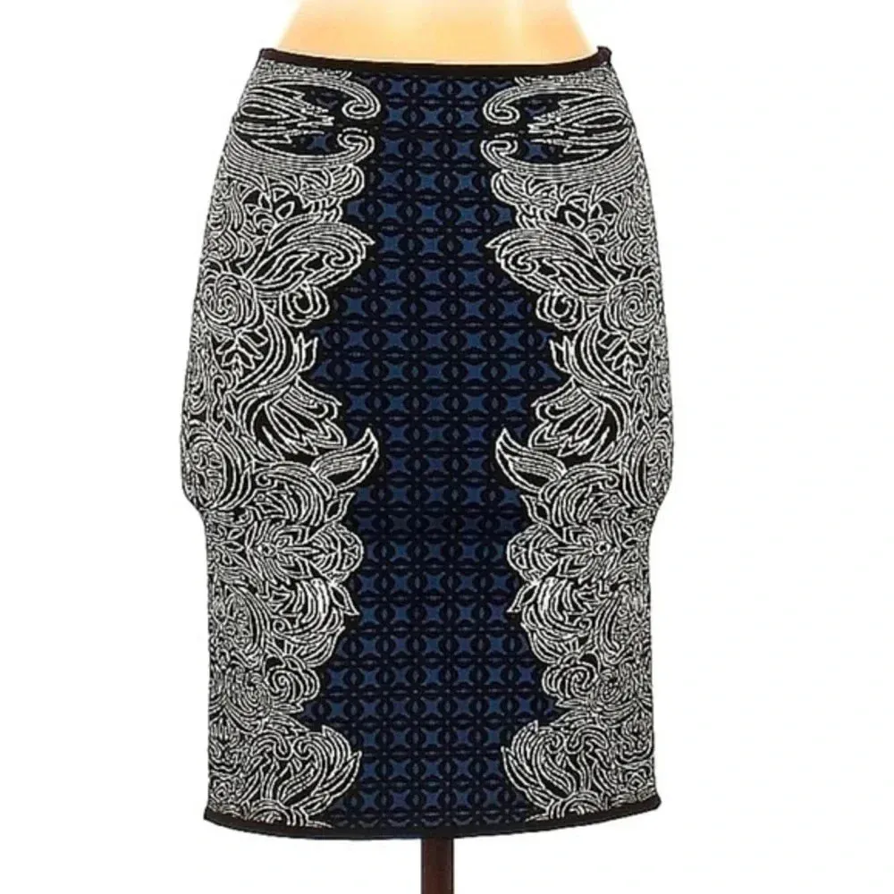 BCBGMAXAZRIA | Irene Tribal Bohemian Stretchy Jacquard Pencil Skirt Size S Small - Image 3