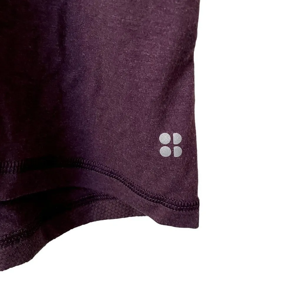 Sweaty Betty purple short sleeved athleisure top mesh back design comfortable - Image 3