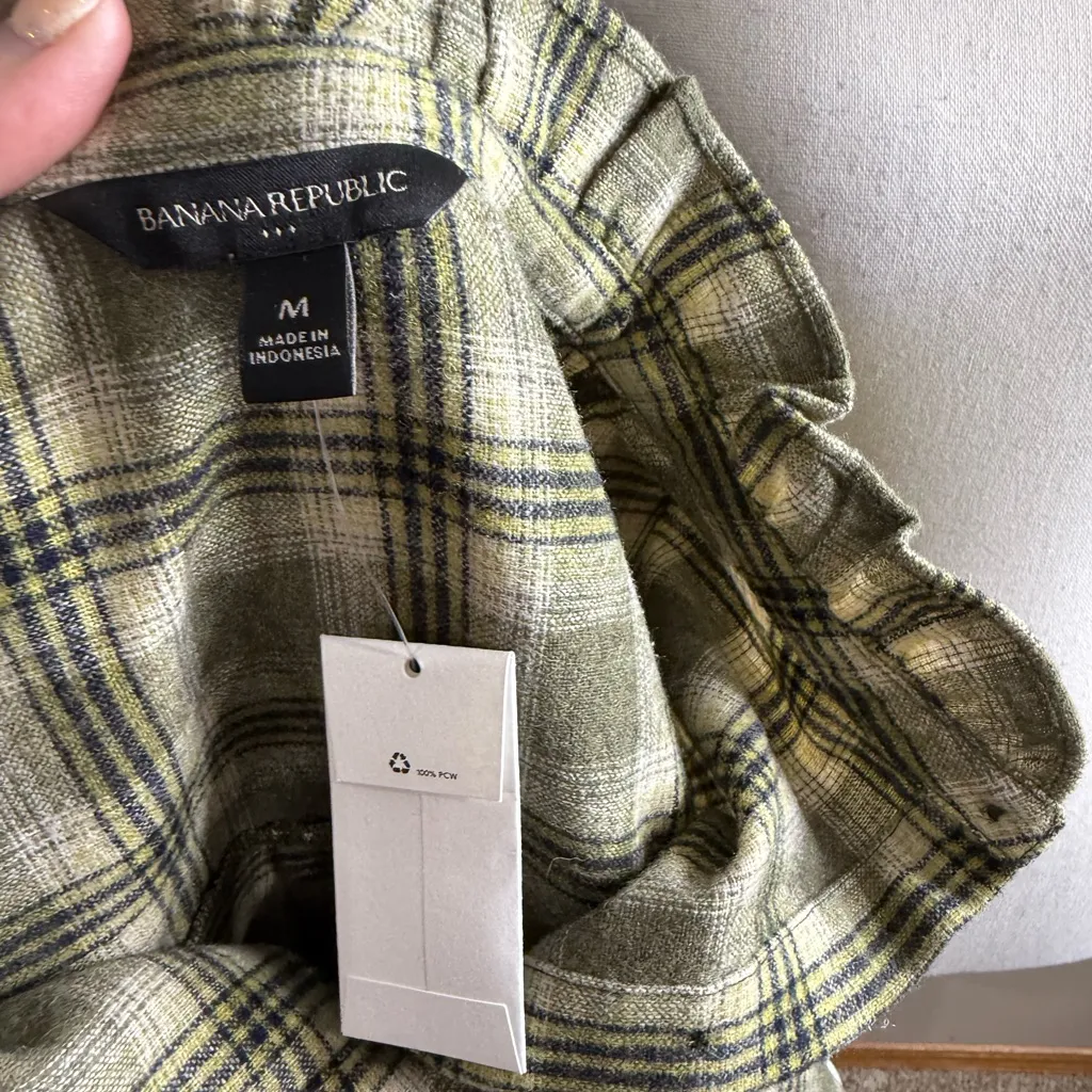 NWT wool blend Banana Republic Green Plaid Button-Down Shirt - Image 11