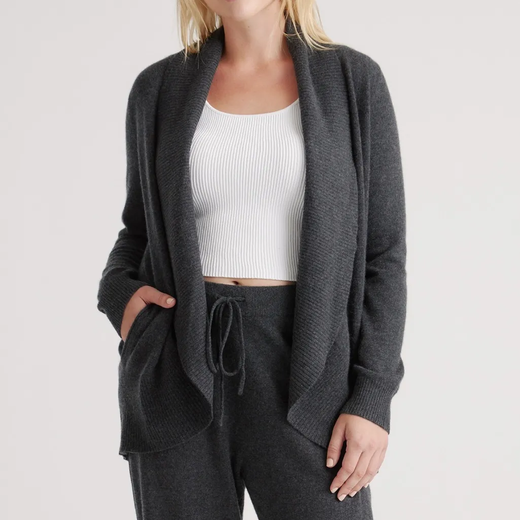 Quince Mongolian 100% Cashmere Open Cardigan Sweater NWT Size L color Charcoal - Image 2