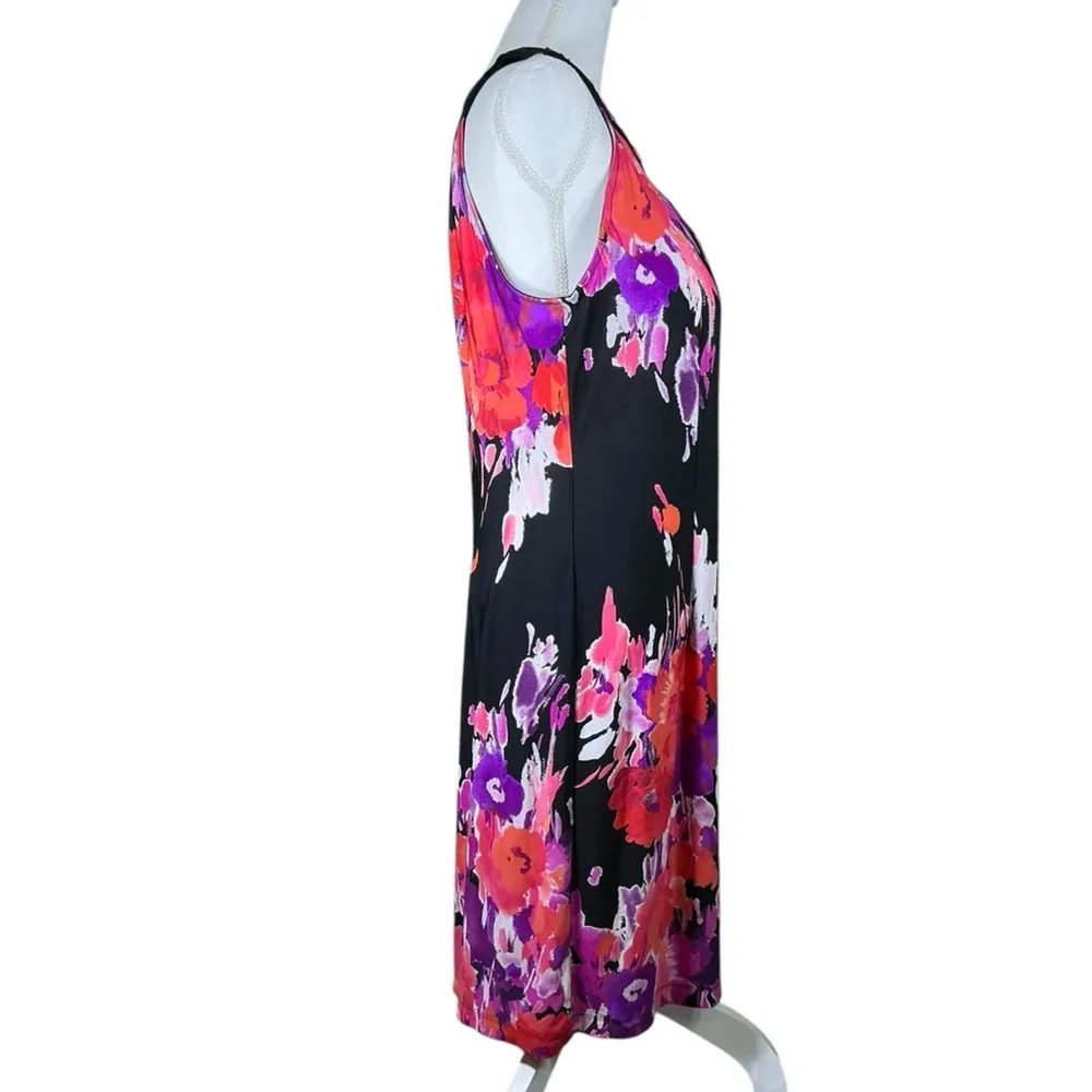 Sandra Darren Dress Beaded Keyhole Watercolor Floral Slip On Black Pink Size 12 - Image 12