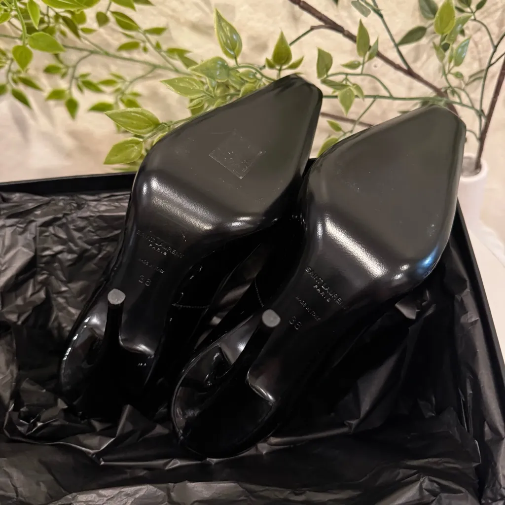 Auenthic Saint Laurent Square Toe Black Pump Heel Sandal Size 36 NIB - Image 8