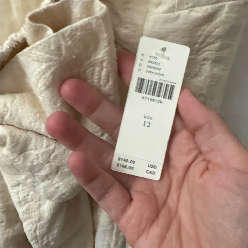 Anthropologie Cream Floral Flower Textured Shift Mini Dress Bow Strapless 12 - Image 7