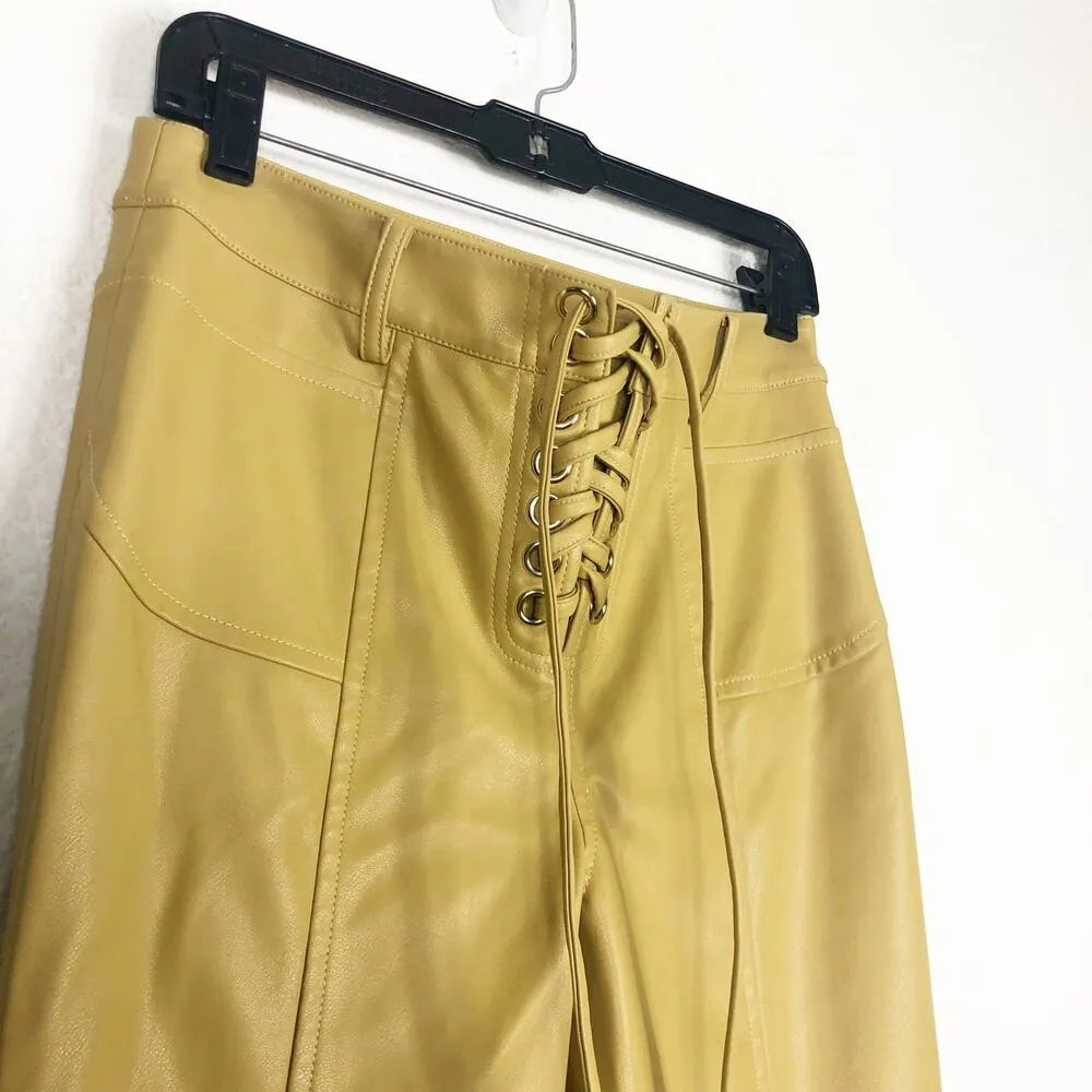 Revolve Song Of Style Rhona Pant Small Tan Pleather Lace Up Split Hem Straight - Image 7