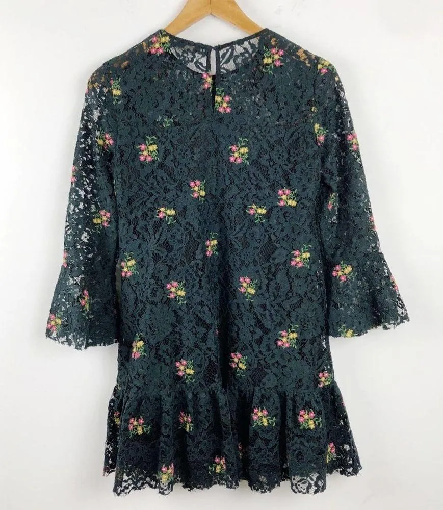 Zara Floral Lace Embroidered Mini Ruffle Bohemian Dress XS - Image 16