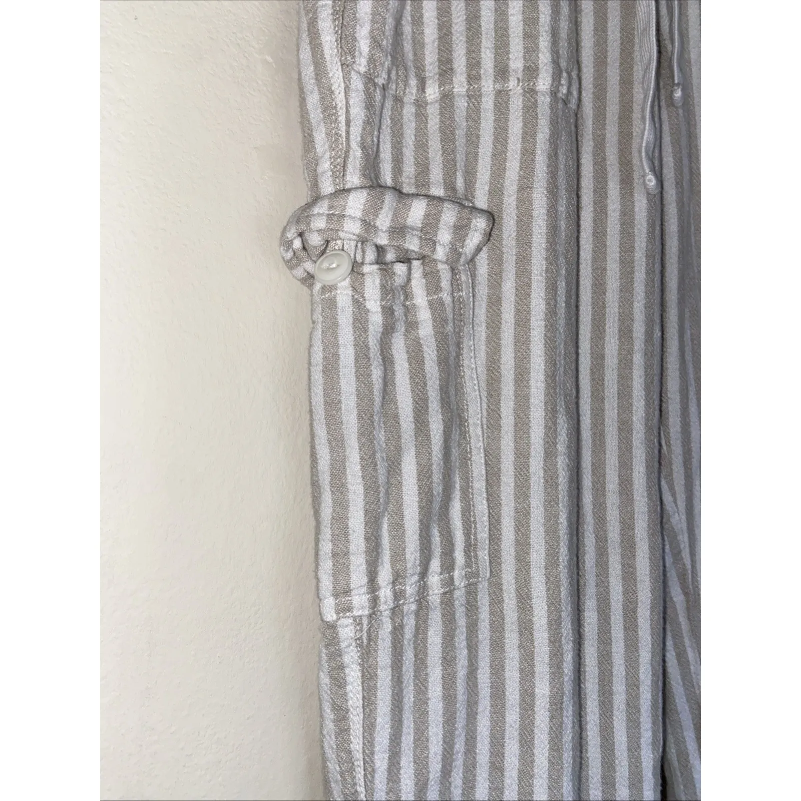 Sanctuary x Anthropologie‎ Linen Rayon Striped Cropped Cargo Pants Womens Small Tan - Image 6