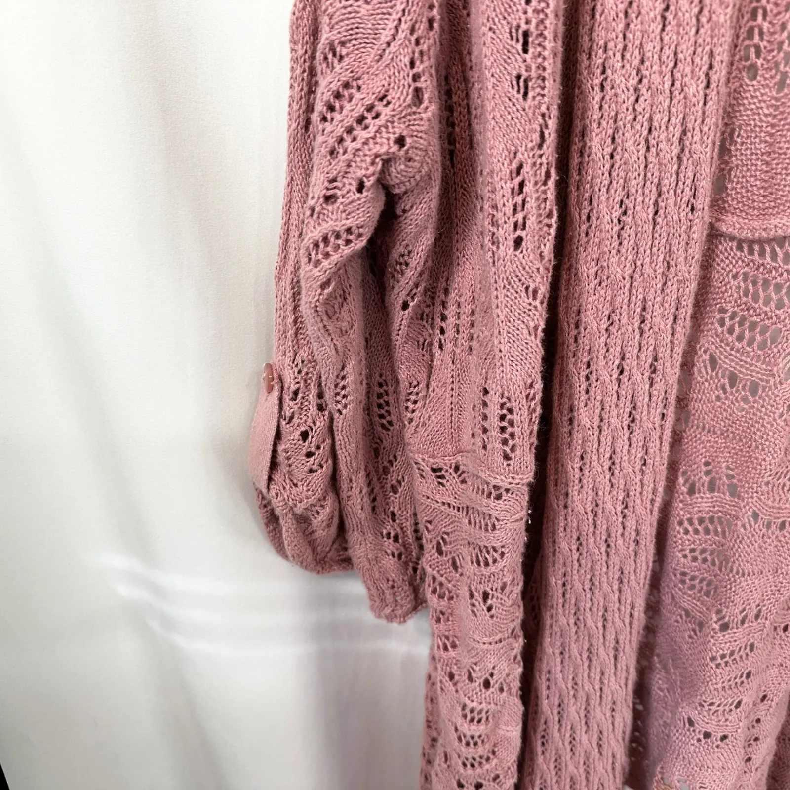 Woman Within Plus Size 26/28W Cardigan 2X Sweater Pink Open Duster Long 1585 - Image 7