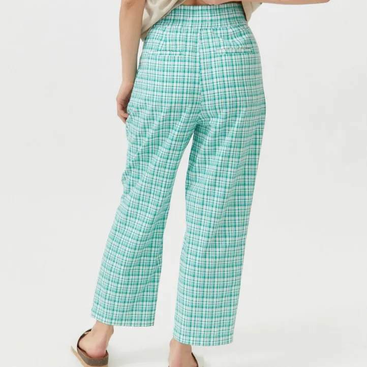 Urban Outfitters Paige Linen Blend Pleated Pant Bright Green Plaid Size Large - Image 2