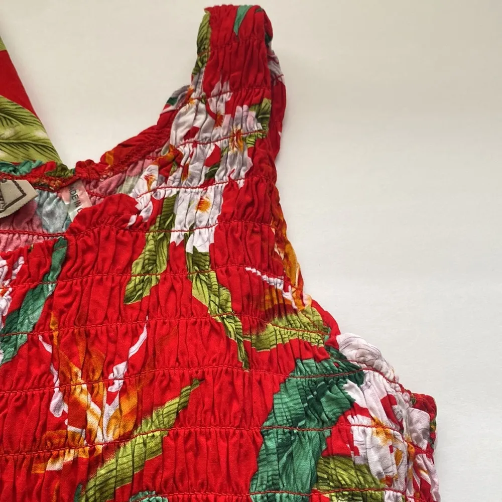 Vintage 90s Hawaiian printed tropical smocked maxi dress, size L/XL - Image 3