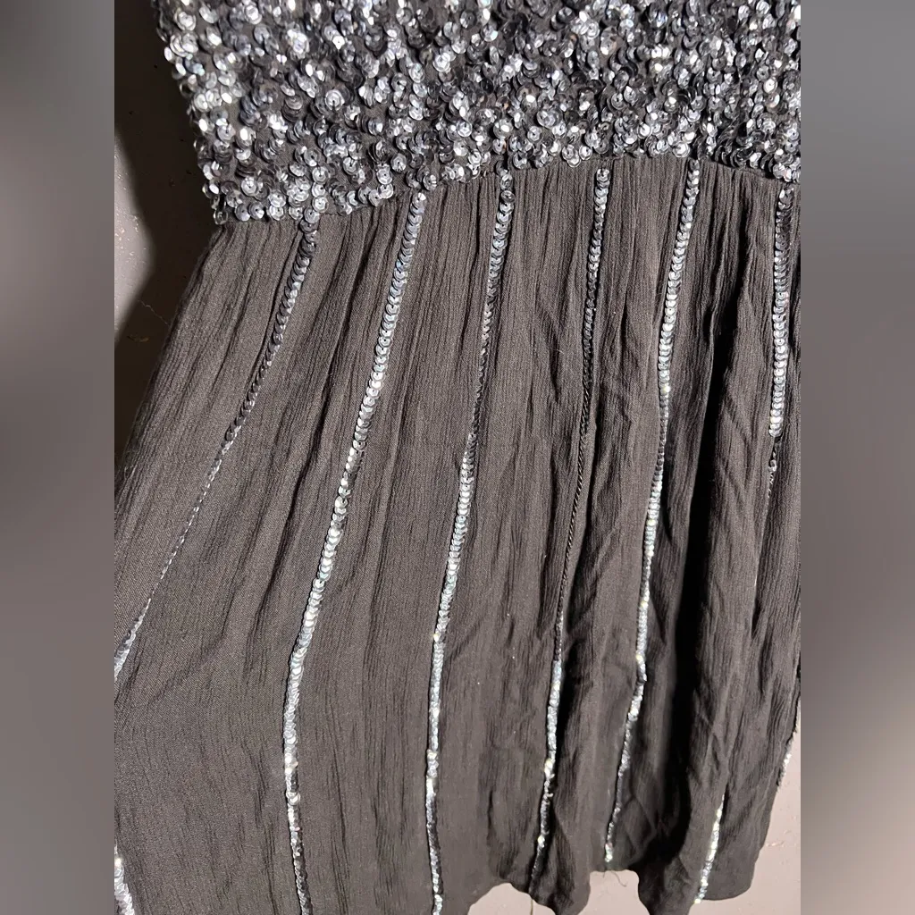 Free People Girl Glitter Mini Slip Embellished Black Dress Medium - Image 11