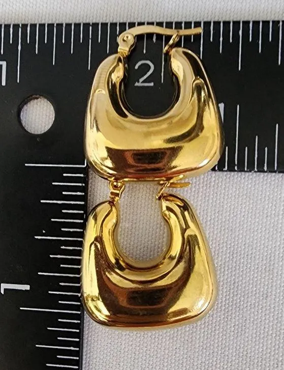 Gold Stainless Steel Chunky Square Hoop Earrings - Image 7