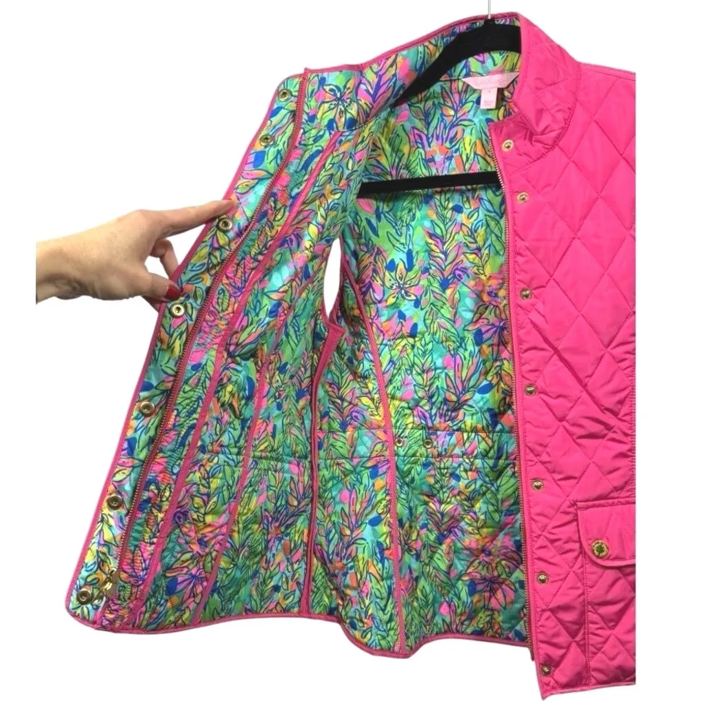 Lilly‎ Pulitzer Getaway Quilted Puffer Vest Pink Size Small Preppy Old Money - Image 6
