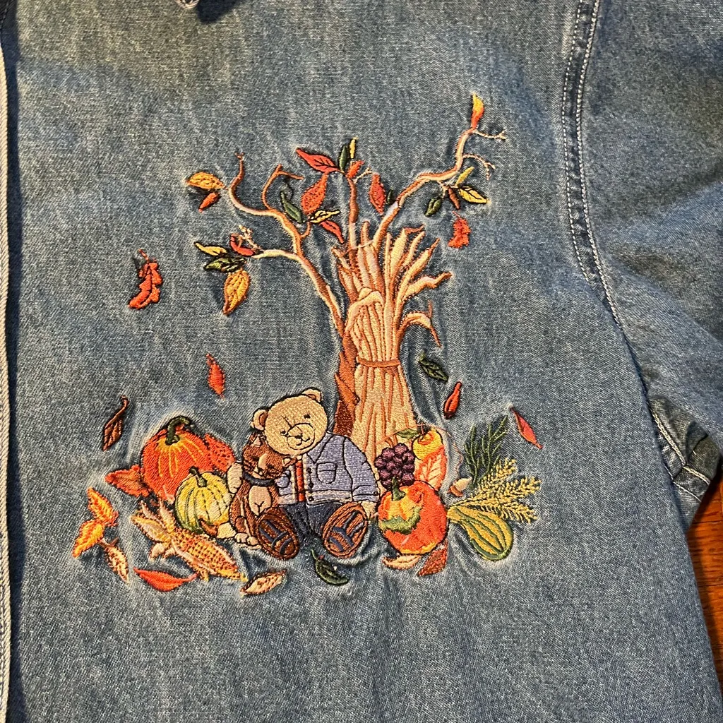 Vintage 90s Cool Blues Women's M Denim Embroidered Autumn Shirt Blue Size M - Image 6
