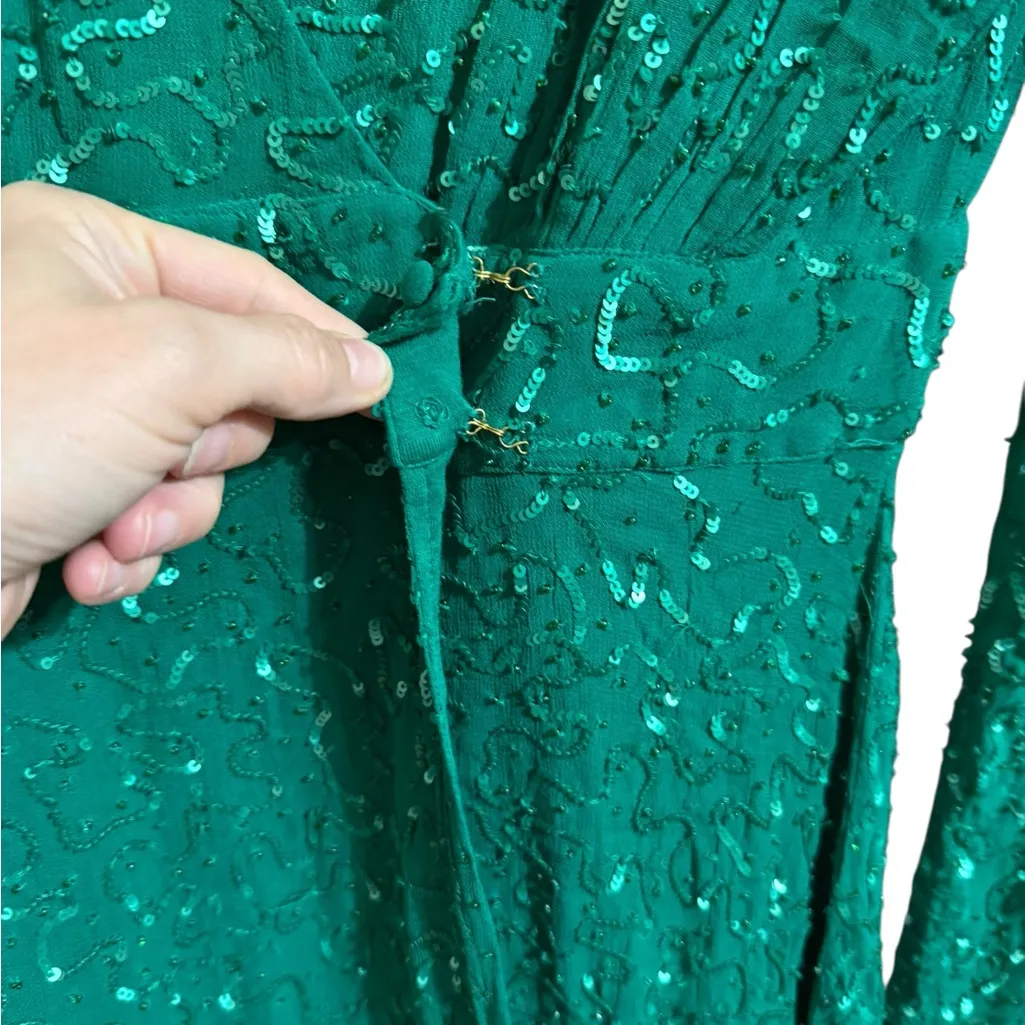 Show Me Your Mumu Phyllis Embellished Wrap Dress in Emerald Beaded Sequins Sz S - Image 12