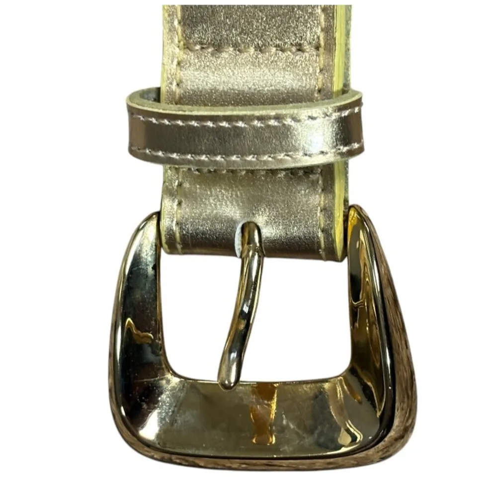 Vintage Liz Claiborne Statement Belt Gold Size Medium Faux Leather Retro Diamond - Image 7