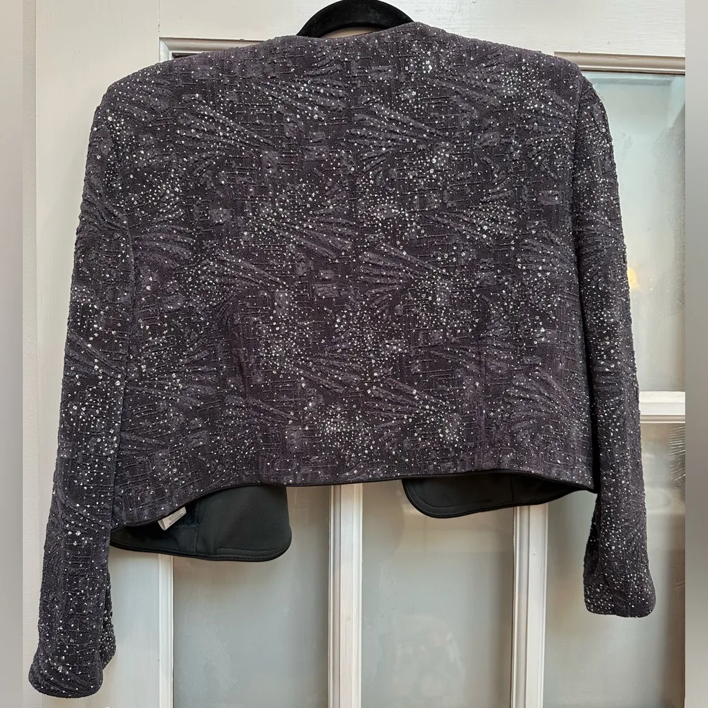 Alex Evenings Bolero Jacket Cardigan Size 16 Blue Grey Smoke Silver Metallic NWT - Image 4