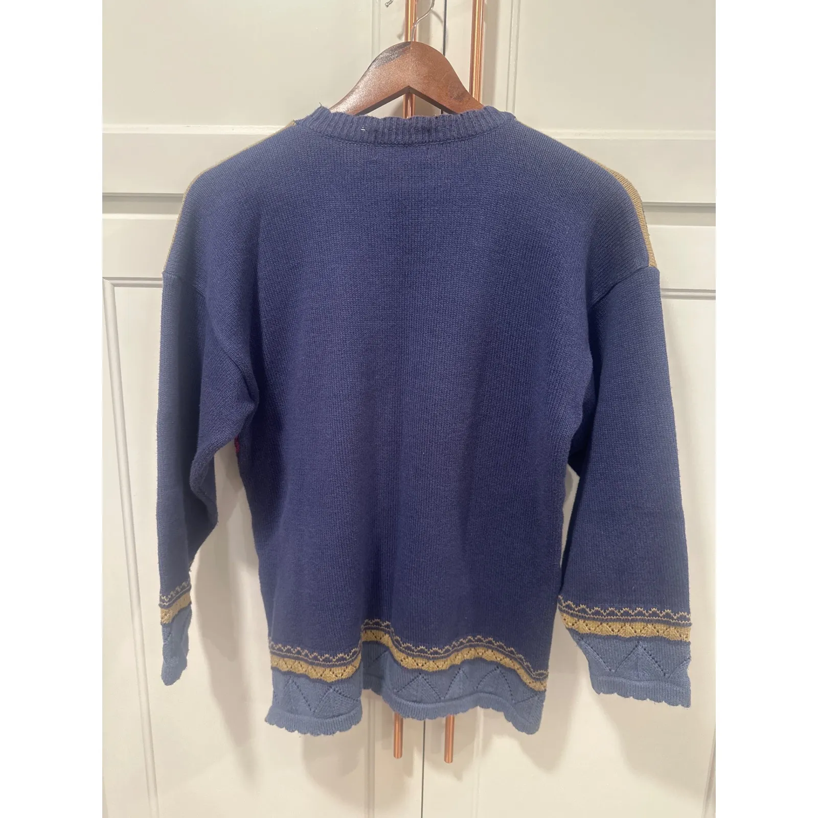 Acorn Vintage Floral Knit Sweater Great Britain Blue Red Gold Large cottagecore - Image 6