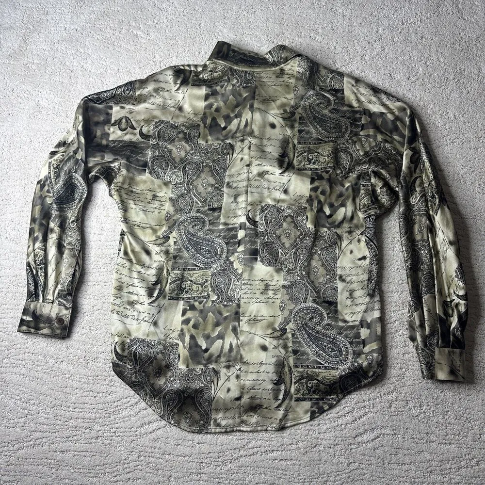 VTG Linda Allard‎ Ellen Tracy 100% Silk Paisley and Script Print Blouse Size 4 - Image 6