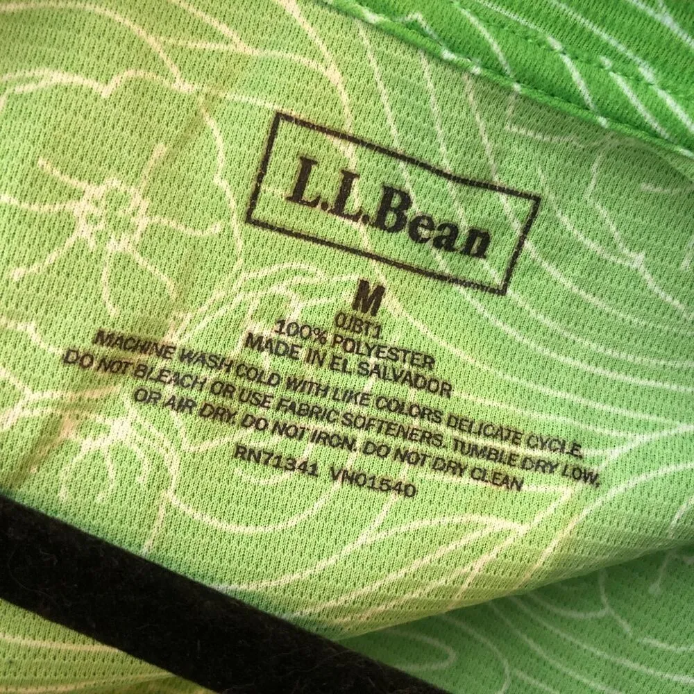 LL Bean Womens Top 1/4 Zip Pullover Mesh Floral Green White M - Image 3