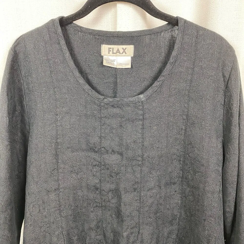 FLAX Black Linen Long Sleeve Blouse Sz.S - Image 3