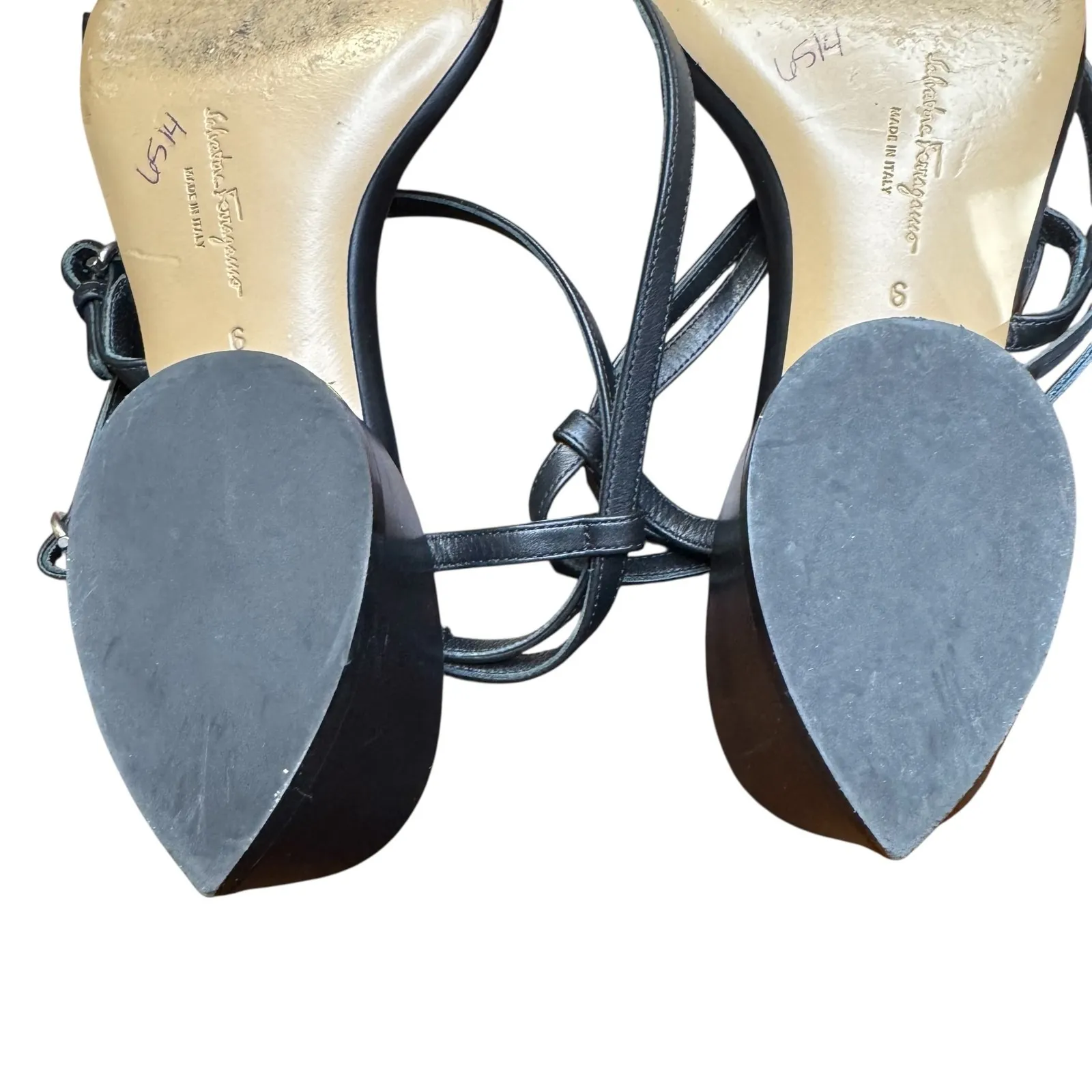 Salvatore Ferragamo Shoes Womens Size 6 Black Leather Wedge Sandals Made‎ Italy - Image 10
