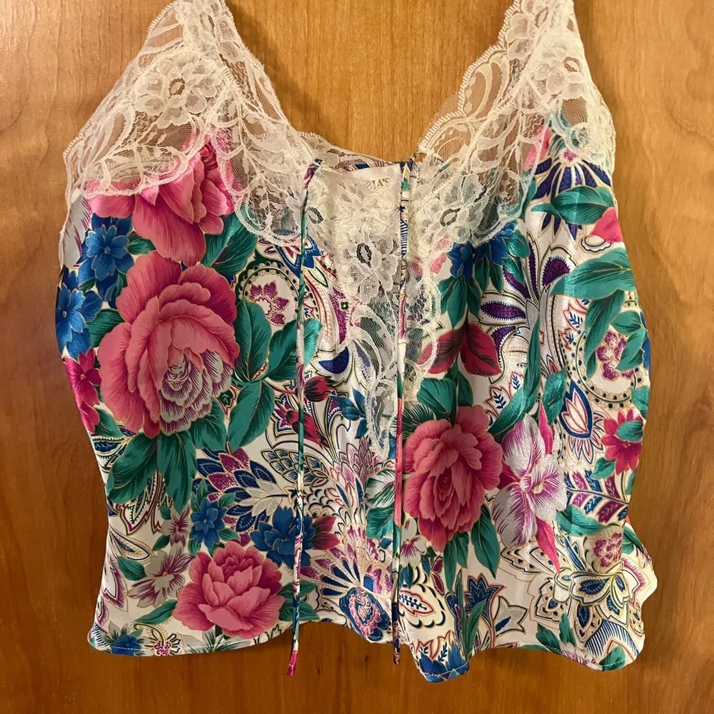 Victoria’s Secret Camo Top Camisole Vintage Lace Abstract Floral Crop Medium - Image 3