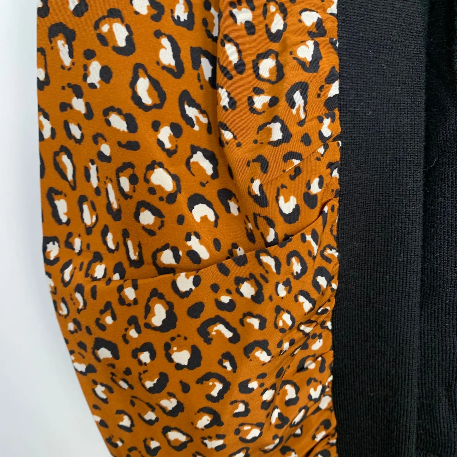 Veronica Beard Adler mixed media leopard sweater Black Orange Merino Wool Small - Image 8