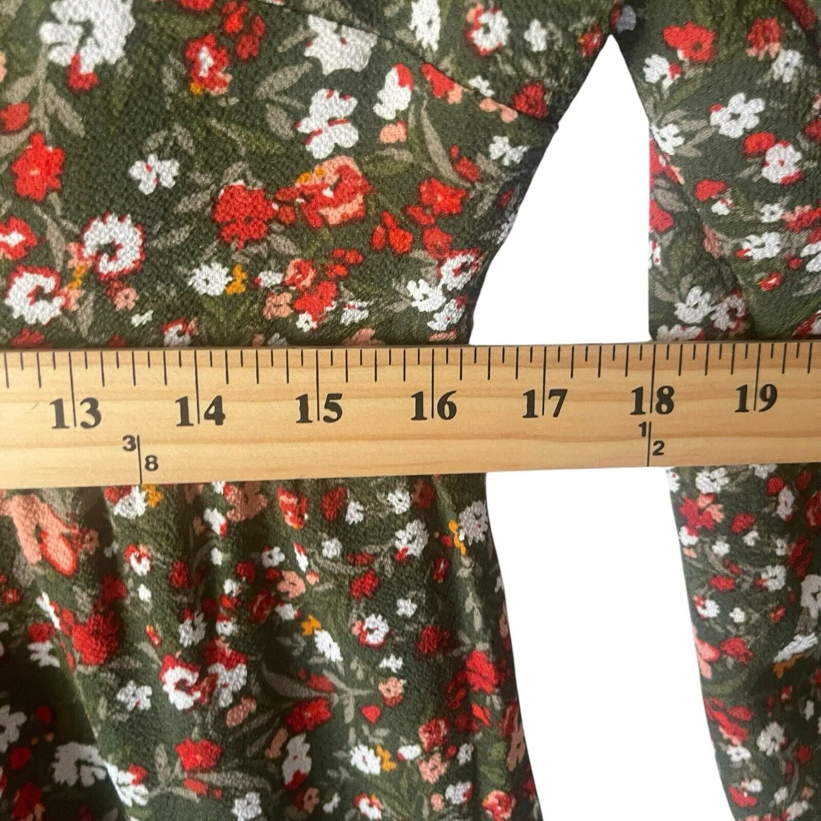 BCBG Paris Size Medium Square‎ Neck Floral Green Cottage Ruffle Babydoll Dress - Image 8