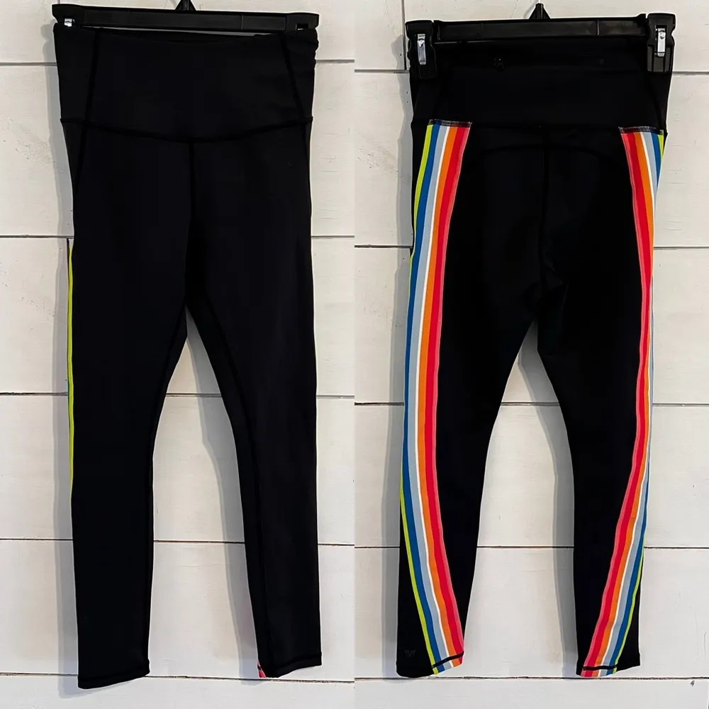 IVL Collective High Waisted Rainbow Striped Leggings. Size 4. EUC Black - Image 5