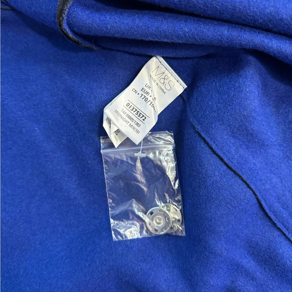 M&S Collection Two Toned Black & Blue Wool Blend Long Coat Sz 16 💛🍄 - Image 9