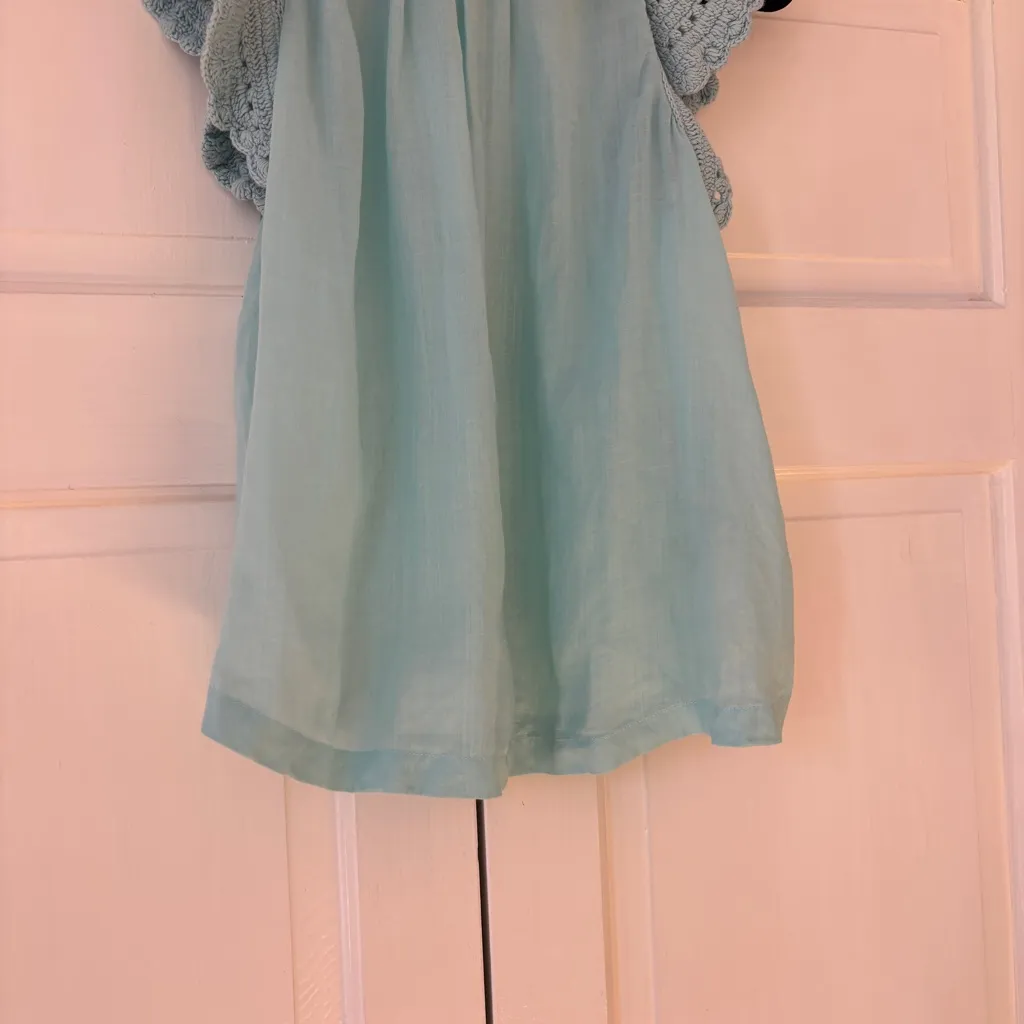 ULLA JOHNSON Kai Top Bryl Sky Blue Aqua Shirt Size 2 Cotton Crochet Flutter Slee - Image 7