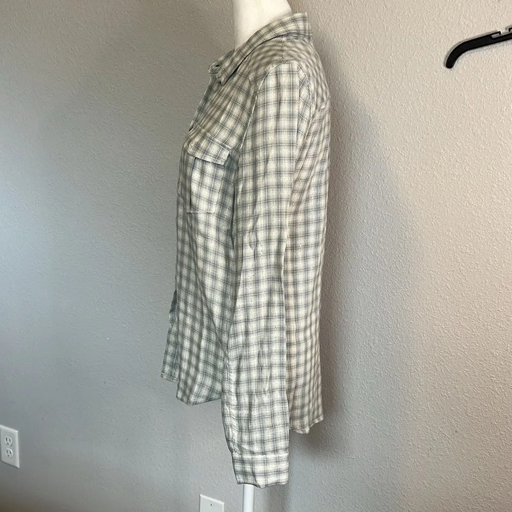 Paige Button Down Shirt Blue/Gray/Silver Plaid Size XS - Image 6