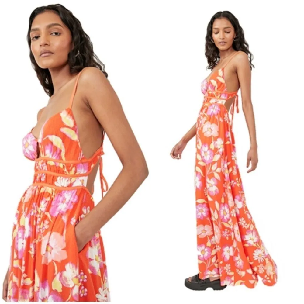 💕FREE PEOPLE💕 Wisteria Mai Dress ~ Orange Pop Combo Large L NWT - Image 9